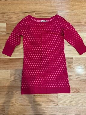 Juicy Couture Fuchsia Pink Heart Wool Knit Dress with Three Quarter Sleeves Sz L